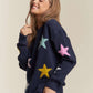 ADORA Stars Pattern Round Neck Drop Shoulder Sweater