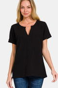 Zenana Notched Short Sleeve Waffle T-Shirt *