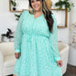 Double Take Full Size Printed Ruched V-Neck Long Sleeve Dress