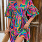 Ruffled Printed V-Neck Half Sleeve Mini Dress