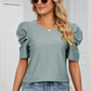 Eyelet Puff Sleeve Round Neck Blouse
