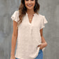 Swiss Dot Notched Flutter Sleeve Blouse