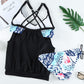 Full Size Black Crisscross Scoop Neck Tankini Set