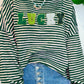 LUCKY Striped Dark Green Round Neck Long Sleeve Sweatshirt