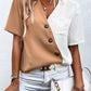 Full Size Decorative Button Surplice Short Sleeve Blouse