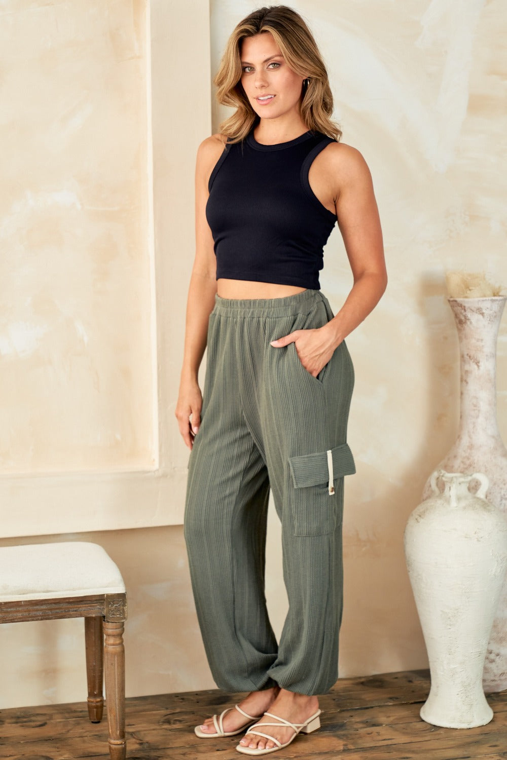 Hailey & Co Textured Rib Cargo Pants *