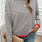 Striped Round Neck Dropped Shoulder Sweater