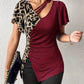 Ruched Leopard Flutter Sleeve T-Shirt
