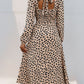 Tied Slit Printed Long Sleeve Midi Dress