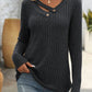 Ribbed V-Neck Long Sleeve T-Shirt