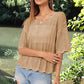 Openwork Round Neck Half Sleeve Knit Top