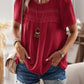 Devine Lace Detail Round Neck Short Sleeve Blouse