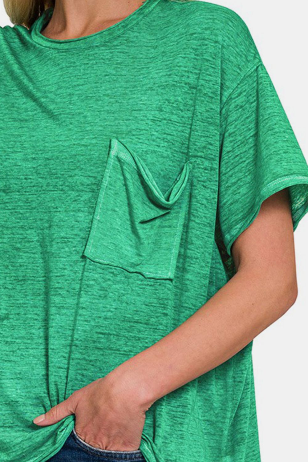 Zenana Pocketed Round Neck Dropped Shoulder T-Shirt *