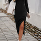 Devine Drawstring Round Neck Long Sleeve Midi Dress