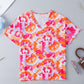 Printed V-Neck Short Sleeve Blouse