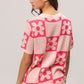 BiBi Flower Checker Pattern Short Sleeve Sweater - Brand BiBi