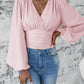 Smocked Surplice Balloon Sleeve Top