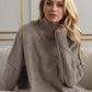 Slit Turtleneck Long Sleeve Top and Pants Sweater Set