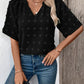 Swiss Dot Notched Half Sleeve Blouse