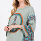 SAGE + FIG Peace Applique Patch Contrast Plaid Top