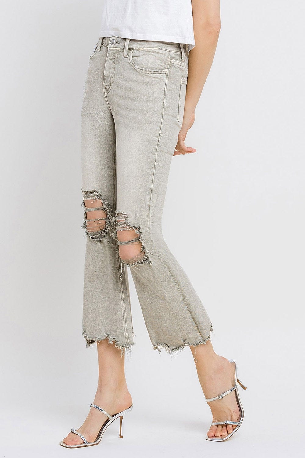 Lovervet Distressed Raw Hem Cropped Flare Jeans *