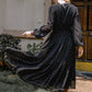 Embroidered Polka Dot Tie Neck Long Sleeve Midi Dress