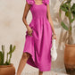 Smocked Ruffled Scoop Neck Midi Dress