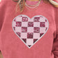 Valentine’s Day Strawberry Red Sequin Checkered Heart Long Sleeve Sweatshirt