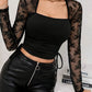 Side Drawstring Square Neck Long Sleeve Top