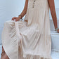 Decorative Button Sleeveless Tiered Dress