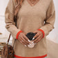 Devine Contrast Trim V-Neck Dropped Shoulder Sweater