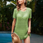 Openwork Round Neck Short Sleeve Cover-UP