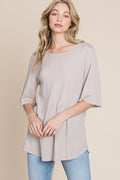 BOMBOM Round Neck Waffle Knit T-Shirt *
