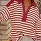 Stripe Johnny Collar Drop Shoulder Sweatshirt