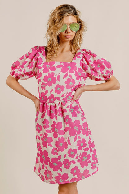 BiBi Printed Square Neck Puff Sleeve Mini Dress - Brand BiBi