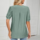 Eyelet Short Puff Sleeve Notched Neck Top