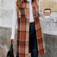 Perfee Pocketed Button Up Plaid Vest