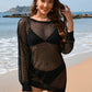 Backless Boat Neck Long Sleeve Cover Up