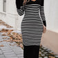 Striped V-Neck Long Sleeve Sweater Dress