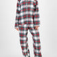 Plaid Collared Neck Button Up Top and Pants Lounge Set