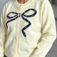 Bow Button Down Round Neck Cardigan