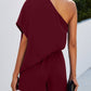 Single Shoulder Batwing Sleeve Romper