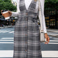 Perfee Pocketed Plaid Overall Dress