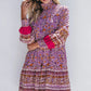 Smocked Floral Turtleneck Long Sleeve Dress