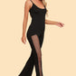 Spliced Mesh Spaghetti Strap Jumpsuit