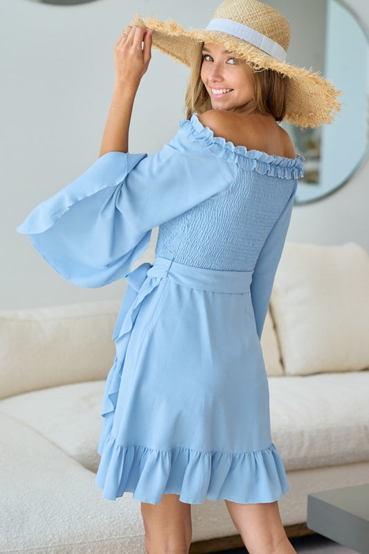 BiBi Smocked Ruffled Front Tie Mini Dress - Brand BiBi