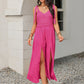 V-Neck Wide Strap Slit Jumpsuit