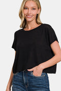 Zenana Round Neck Short Sleeve Crop T-Shirt *