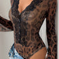 Perfee Leopard V-Neck Lace Bodysuit