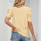 Eyelet Puff Sleeve Round Neck Blouse